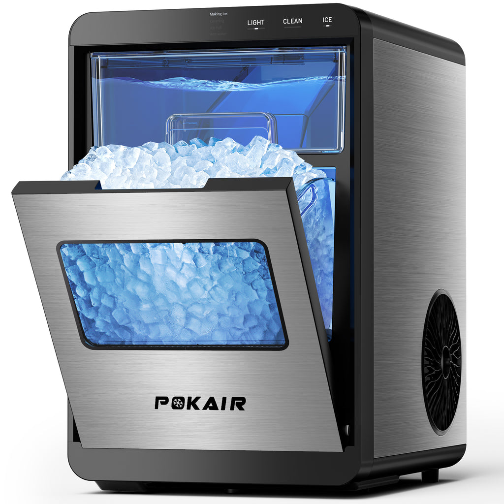 POKAIR Ice Maker, Nugget Ice Maker Portable Countertop 44lbs/Day, One-Touch Instant Ice & Self-Cleaning, Pebble Ice Machine for Home Office RV, Stainless Steel