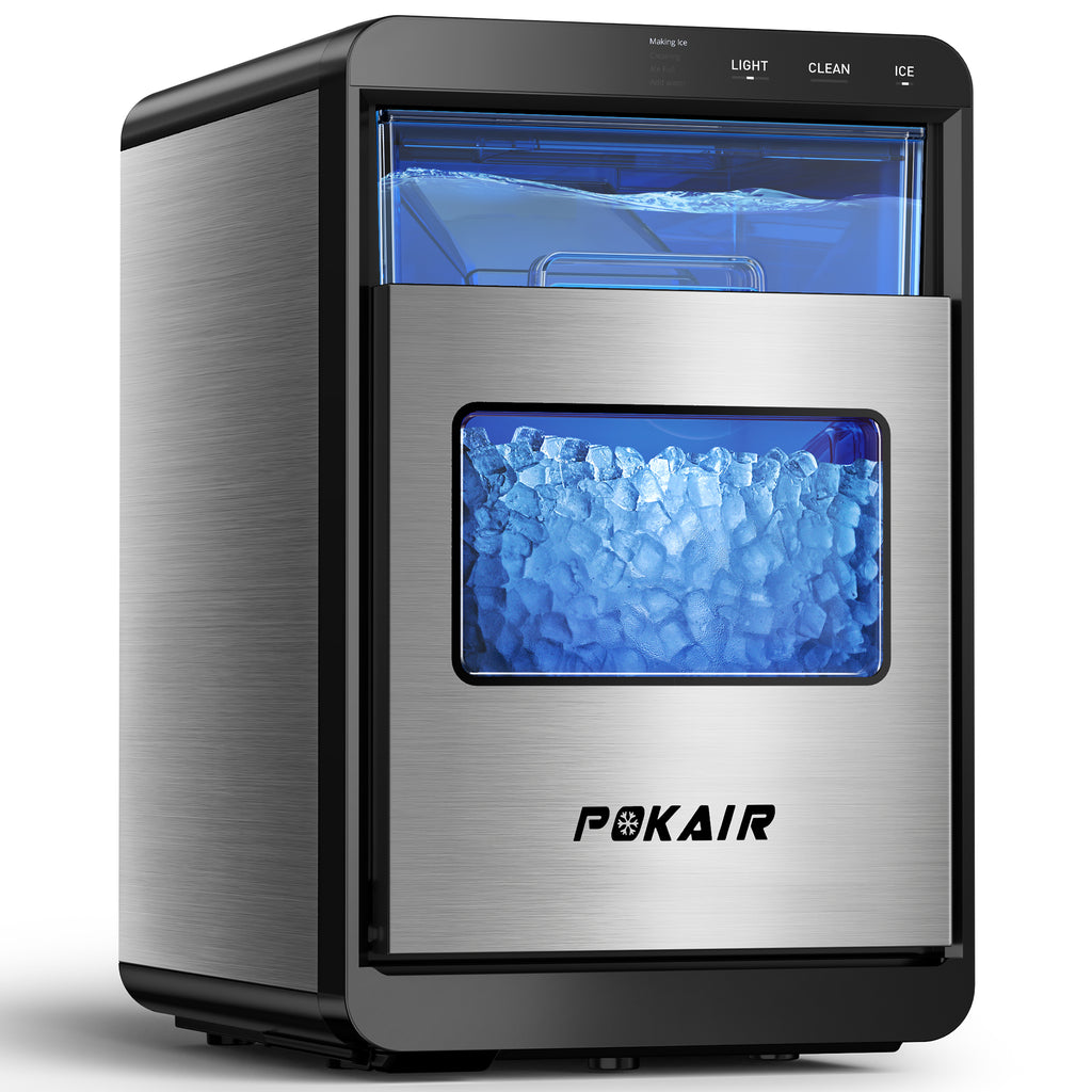 POKAIR Ice Maker, Nugget Ice Maker Portable Countertop 44lbs/Day, One-Touch Instant Ice & Self-Cleaning, Pebble Ice Machine for Home Office RV, Stainless Steel