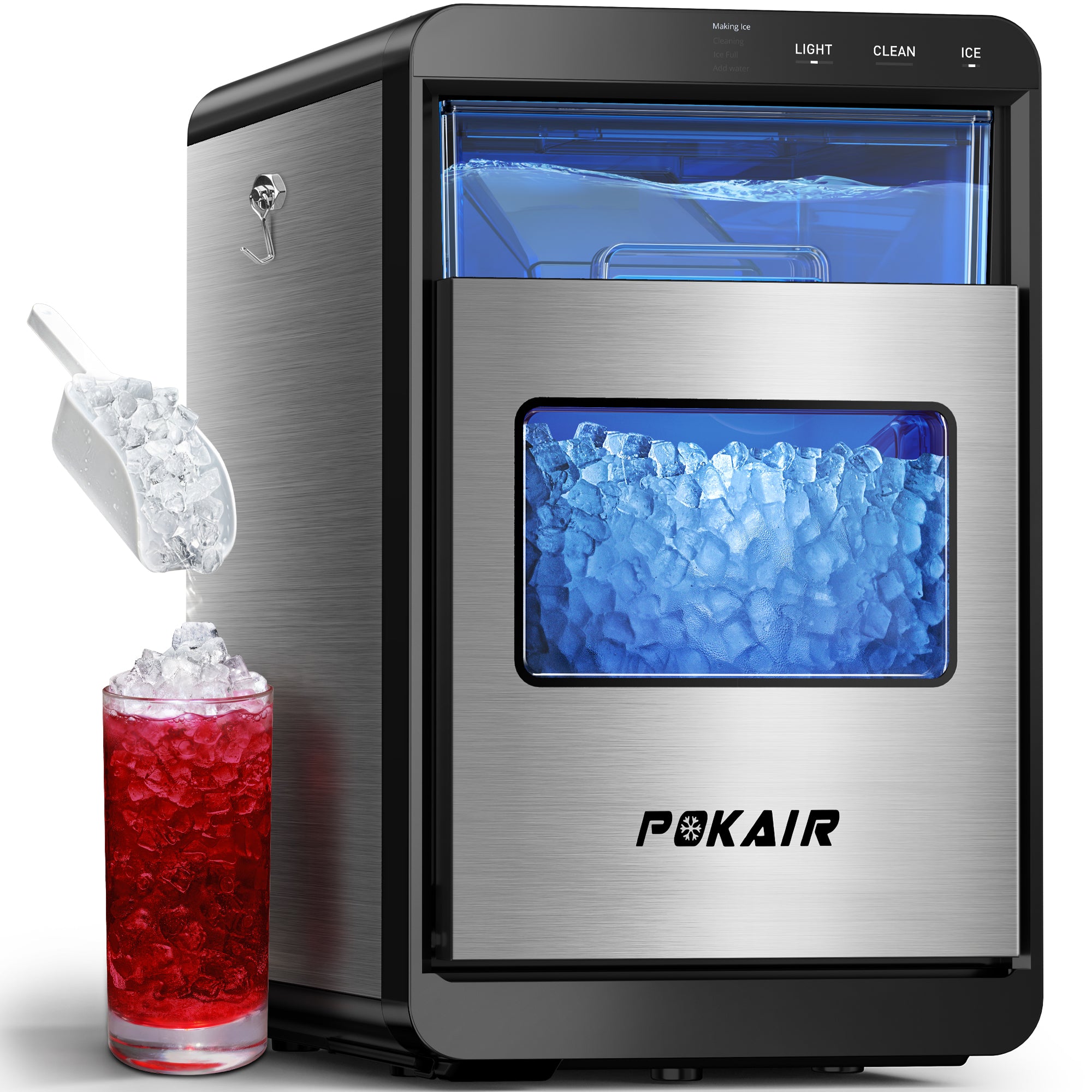 POKAIR Nugget Ice Maker Countertop, 44lbs/Day, Soft Chewable Pebble Ice in 9 Minutes, One-Touch Self-Cleaning, Stainless Steel Portable Ice Machine for Home, Office & RVPOKAIR Nugget Ice Maker Countertop, 44lbs/Day