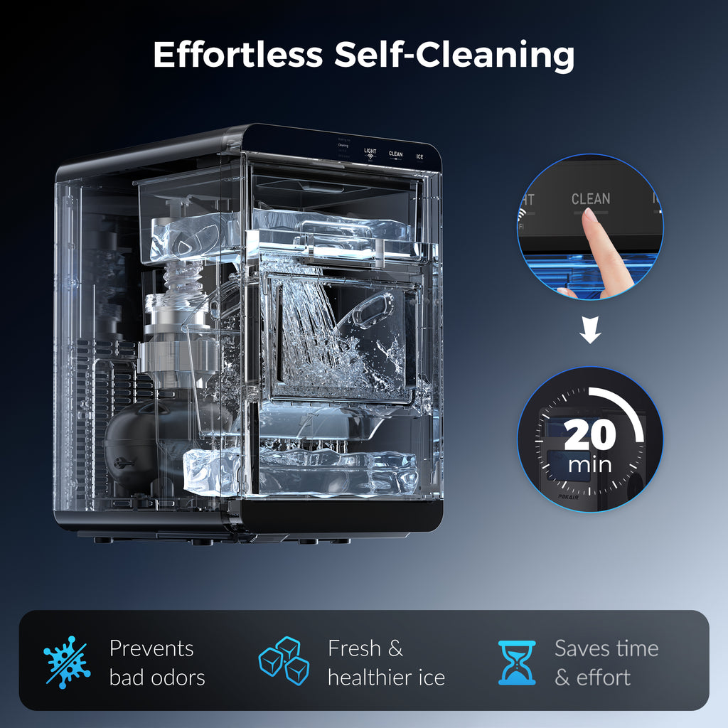 POKAIR Smart Nugget Ice Maker Countertop, Wi-Fi App Controlled Portable Ice Maker 44lbs/Day, Soft Chewable Pebble Ice in 9 Minutes