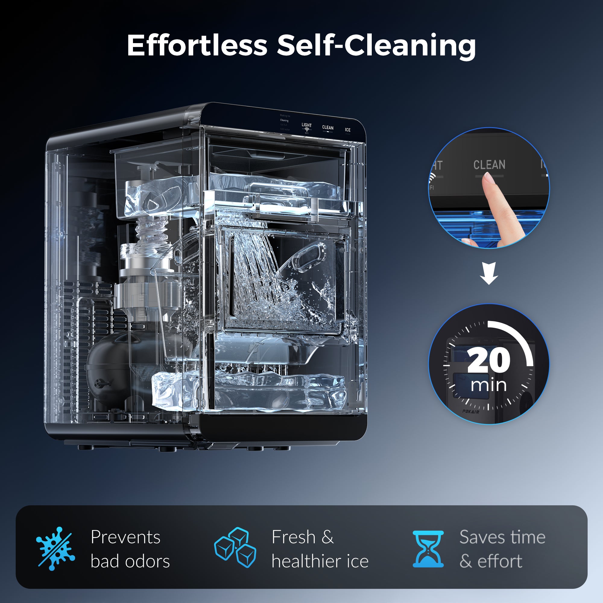 POKAIR Smart Nugget Ice Maker Countertop, Wi-Fi App Controlled Portable Ice Maker 44lbs/Day, Soft Chewable Pebble Ice in 9 Minutes