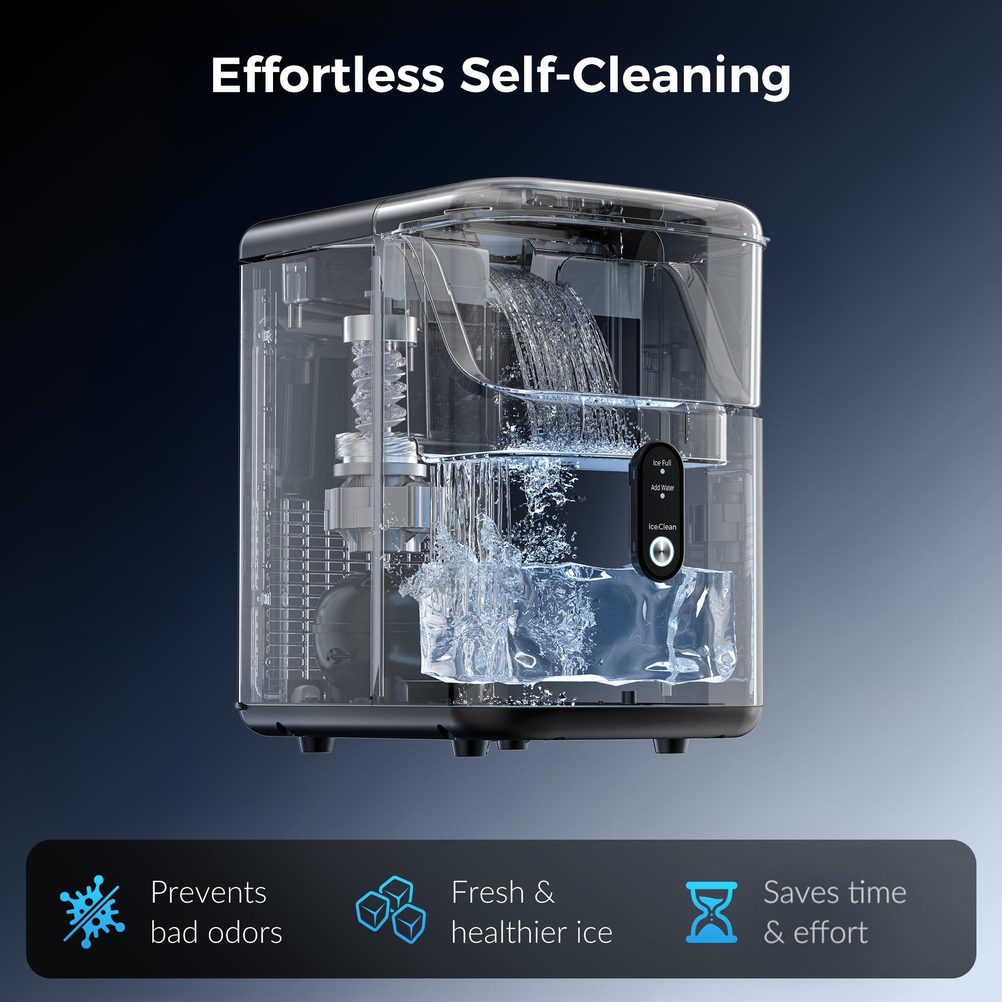 POKAIR Nugget Ice Maker Countertop, 33lbs/Day, Soft Chewable Pebble Ice in 9 Minutes, One-Click Self-Cleaning, Stainless Steel