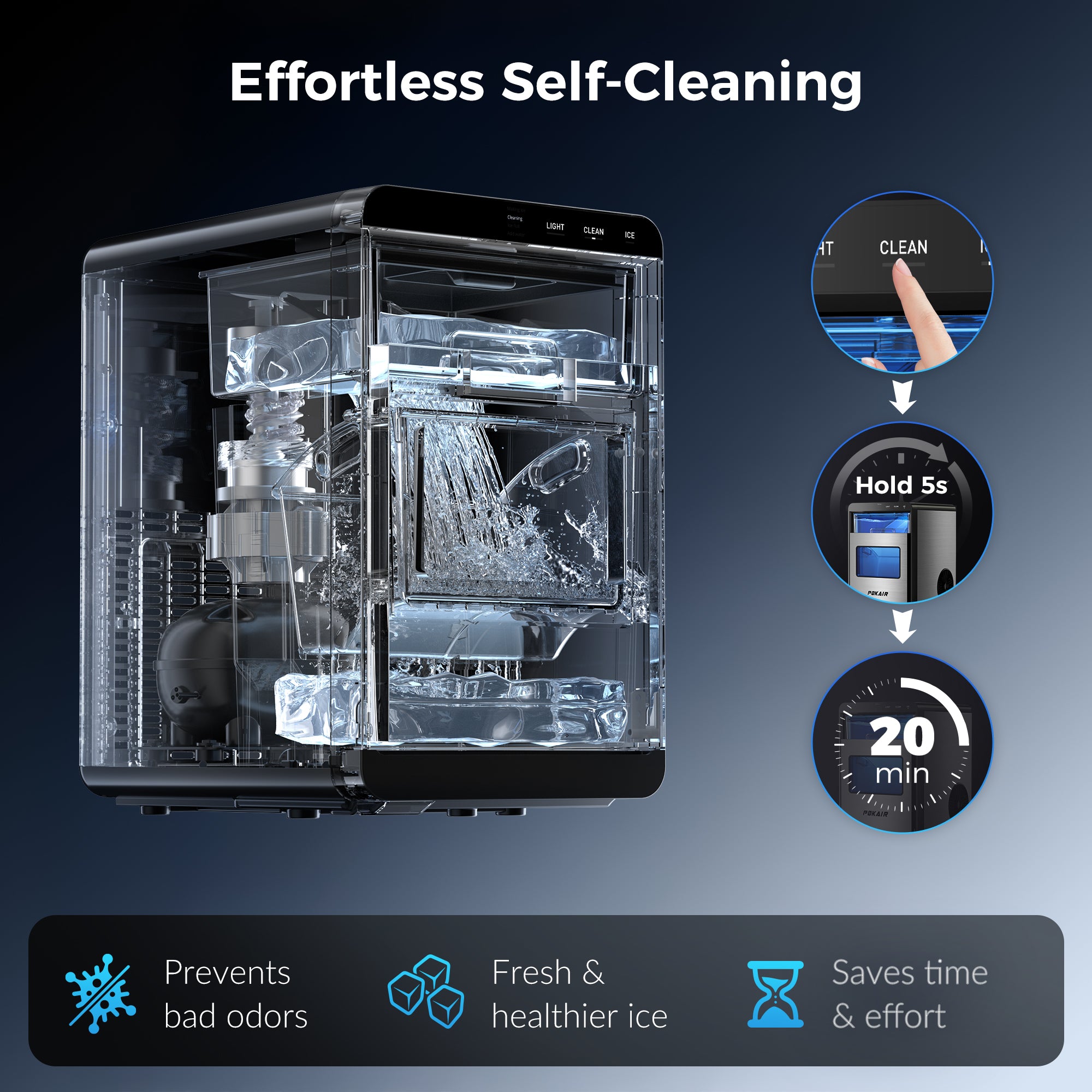 POKAIR Ice Maker, Nugget Ice Maker Portable Countertop 44lbs/Day, One-Touch Instant Ice & Self-Cleaning, Pebble Ice Machine for Home Office RV, Stainless Steel