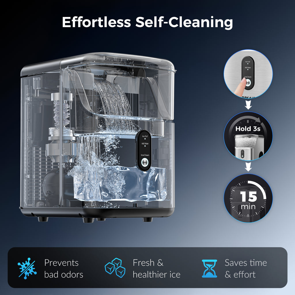 POKAIR Nugget Ice Maker Countertop, 33lbs/Day, Soft Chewable Pebble Ice in 9 Minutes, One-Click Self-Cleaning, Stainless Steel