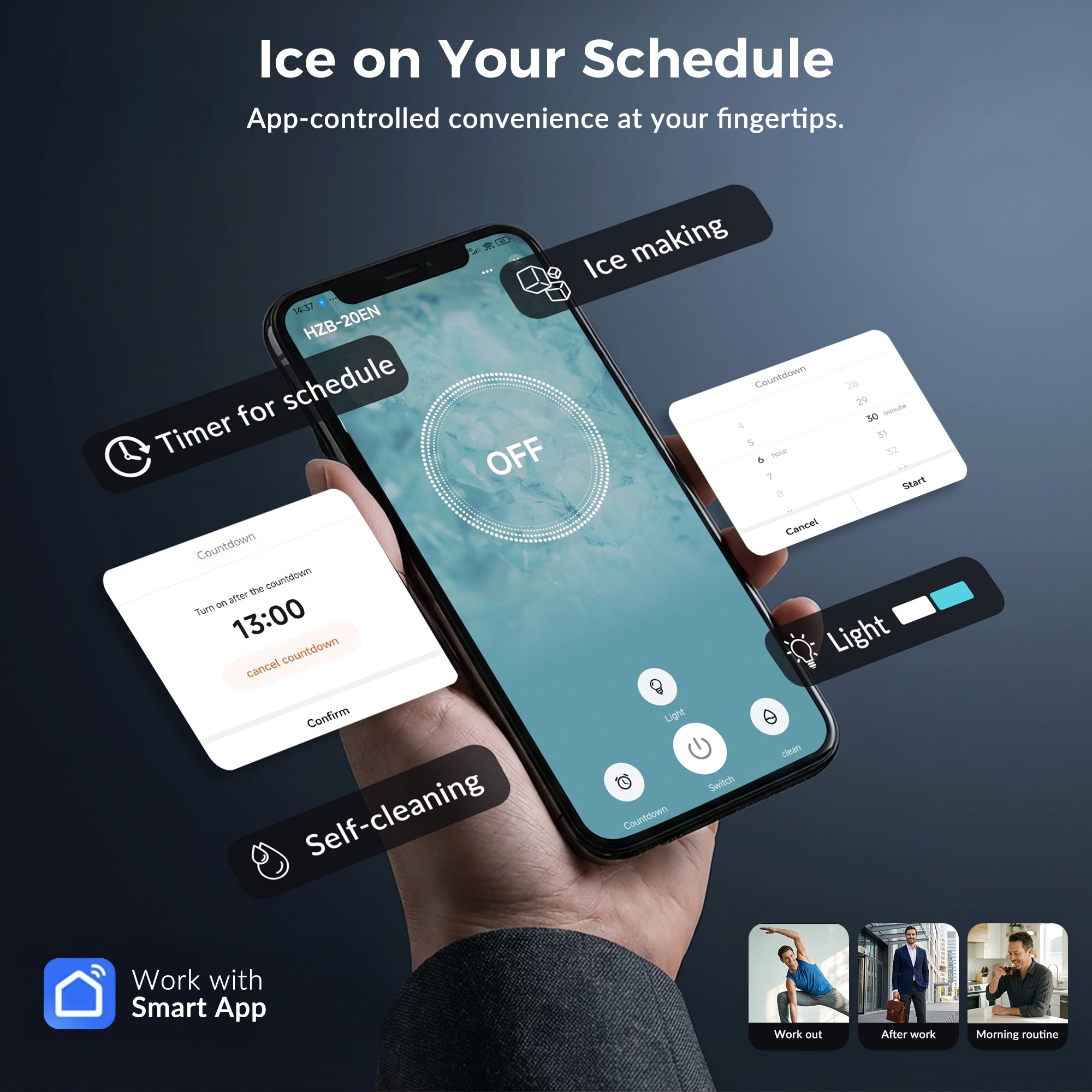 POKAIR Smart Nugget Ice Maker Countertop, Wi-Fi App Controlled Portable Ice Maker 44lbs/Day, Soft Chewable Pebble Ice in 9 Minutes