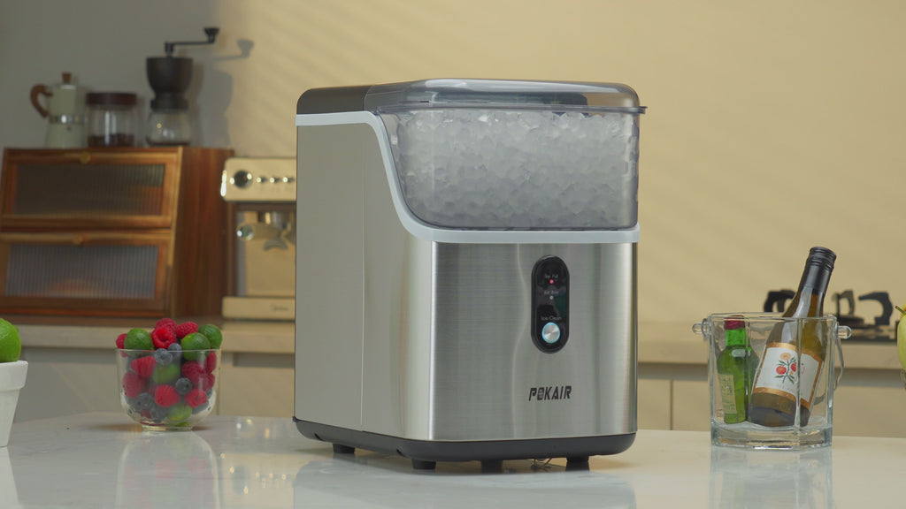 POKAIR Nugget Ice Maker Countertop, 33lbs/Day, Soft Chewable Pebble Ice in 9 Minutes, One-Click Self-Cleaning, Stainless Steel